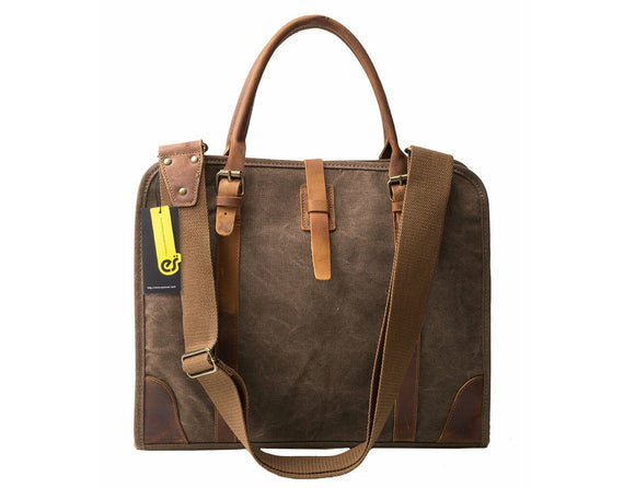 High Density Canvas Real Leather Laptop Bag Fit 15.6