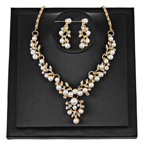 Pearl Rhinestone Necklace & Earrings