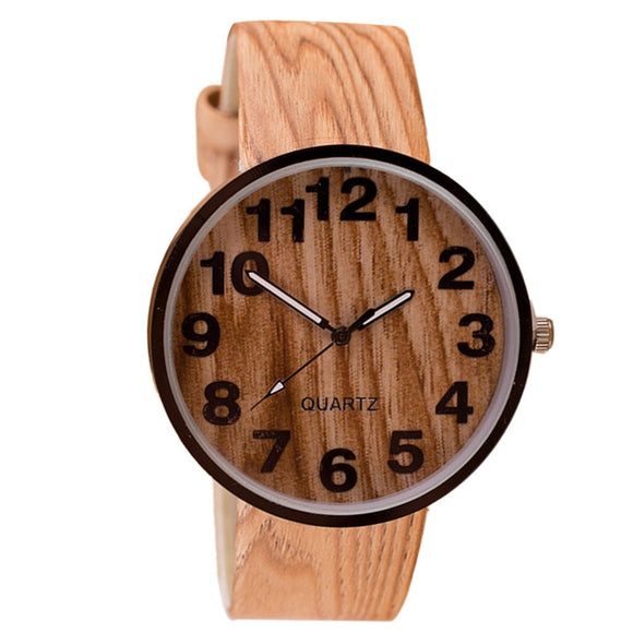 Style Wood Grain Leather Quartz Watch For Men & Women