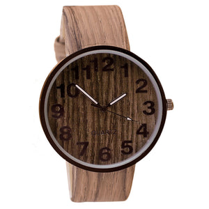 Wood Grain Leather Quartz Watch For Women