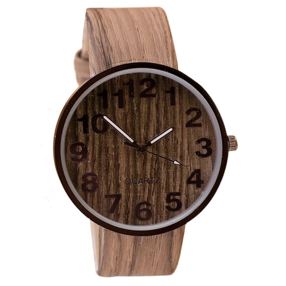 Wood Grain Leather Quartz Watch For Women