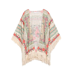 Girls Floral Printing Long Lose Knitted Cape Sweater